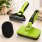 Self-cleaning slicker brush with retractable fine stainless steel bristles and an ergonomic non-slip blue handle for dog and cat grooming.