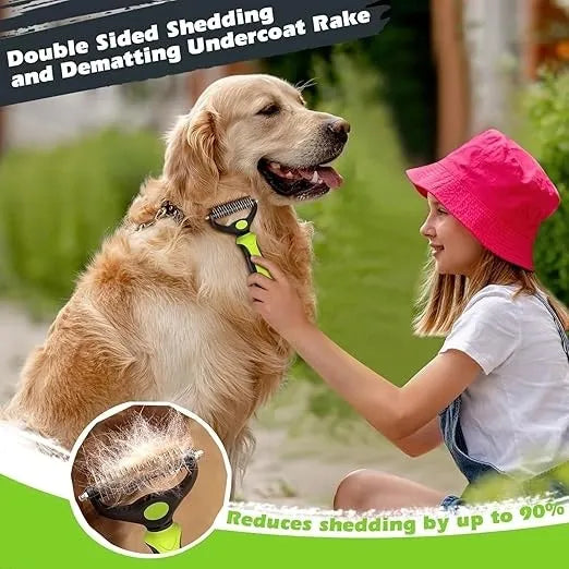 3PCS Self Cleaning Dog & Cat Slicker Brush – Dematting Rake & Bath Brush Grooming Set