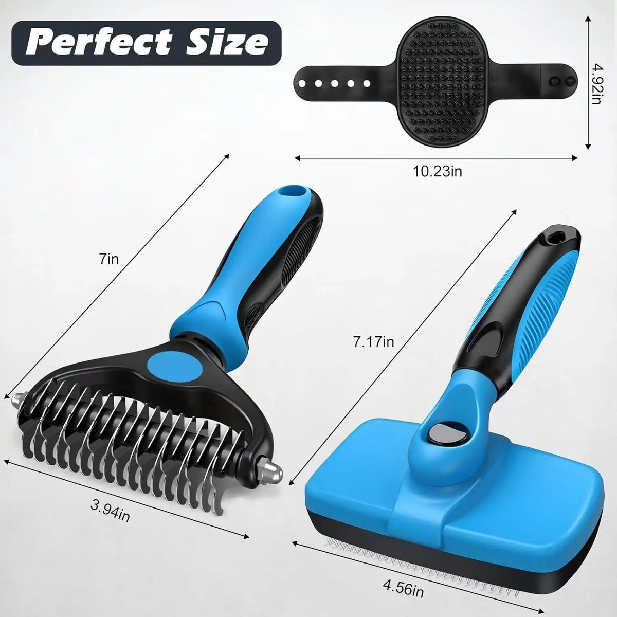 3PCS Self Cleaning Dog & Cat Slicker Brush – Dematting Rake & Bath Brush Grooming Set