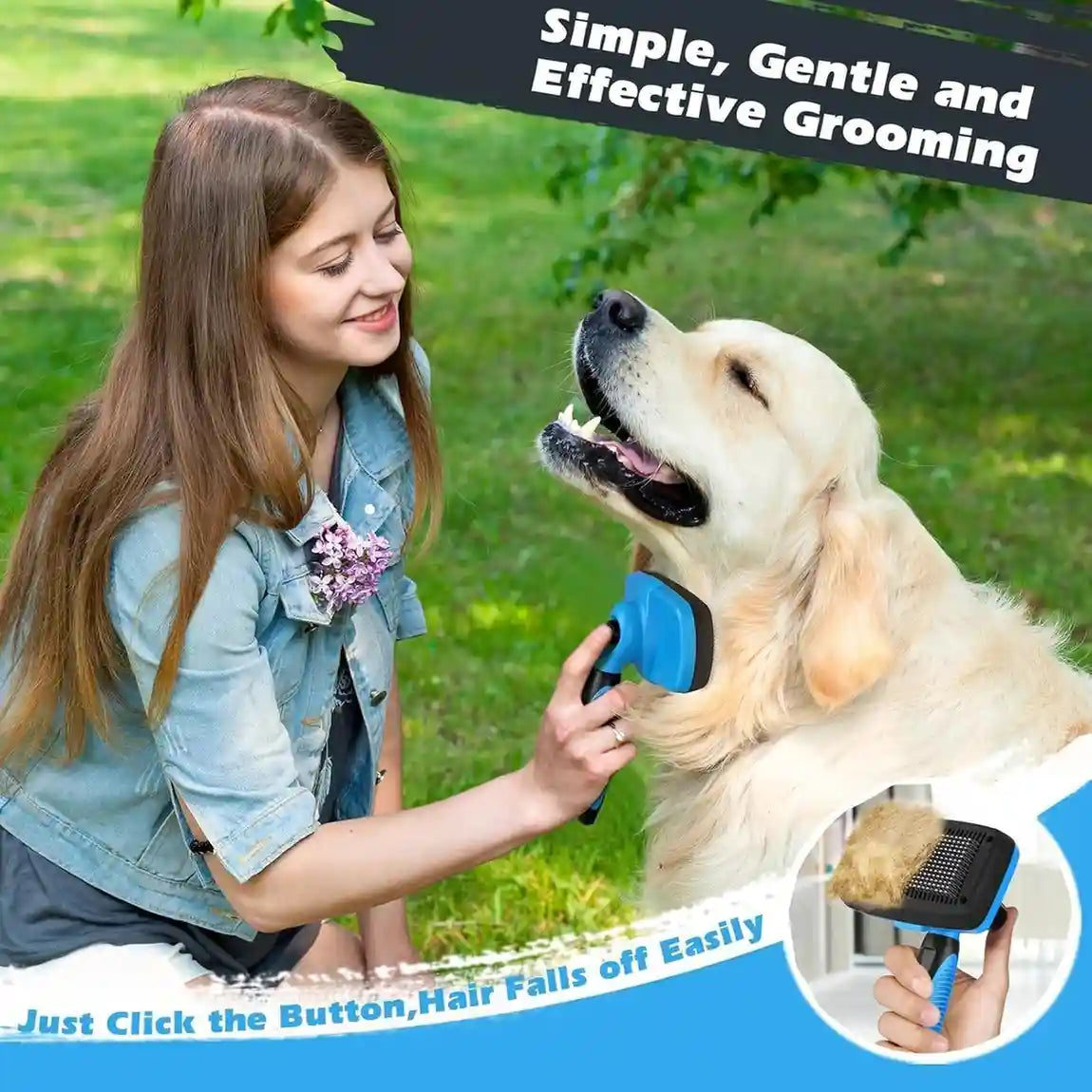 3PCS Self Cleaning Dog & Cat Slicker Brush – Dematting Rake & Bath Brush Grooming Set