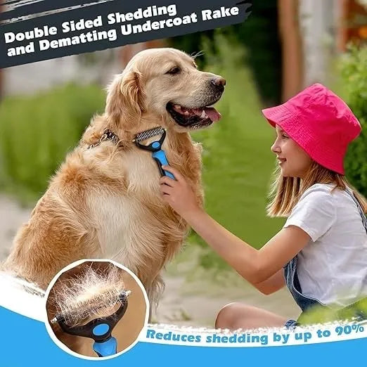 3PCS Self Cleaning Dog & Cat Slicker Brush – Dematting Rake & Bath Brush Grooming Set