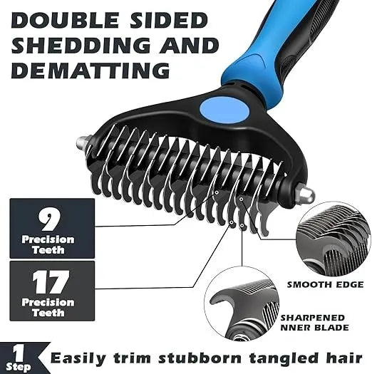 3PCS Self Cleaning Dog & Cat Slicker Brush – Dematting Rake & Bath Brush Grooming Set