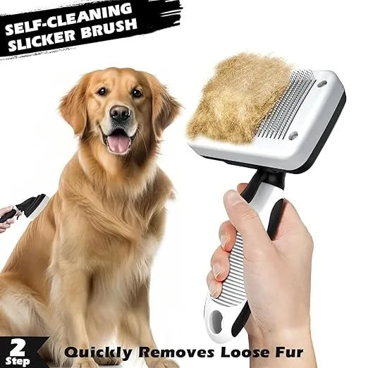 3PCS Self Cleaning Dog & Cat Slicker Brush – Dematting Rake & Bath Brush Grooming Set