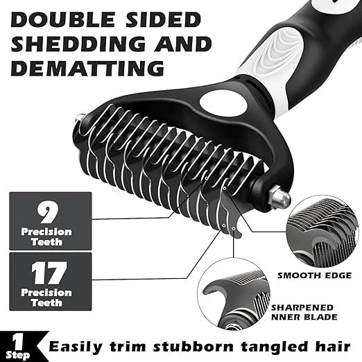 3PCS Self Cleaning Dog & Cat Slicker Brush – Dematting Rake & Bath Brush Grooming Set