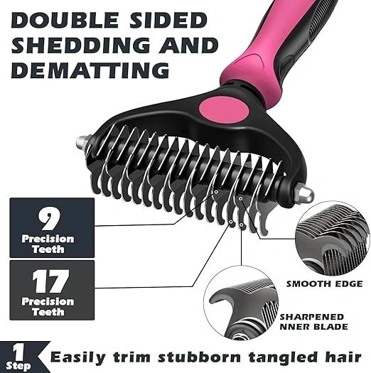 3PCS Self Cleaning Dog & Cat Slicker Brush – Dematting Rake & Bath Brush Grooming Set
