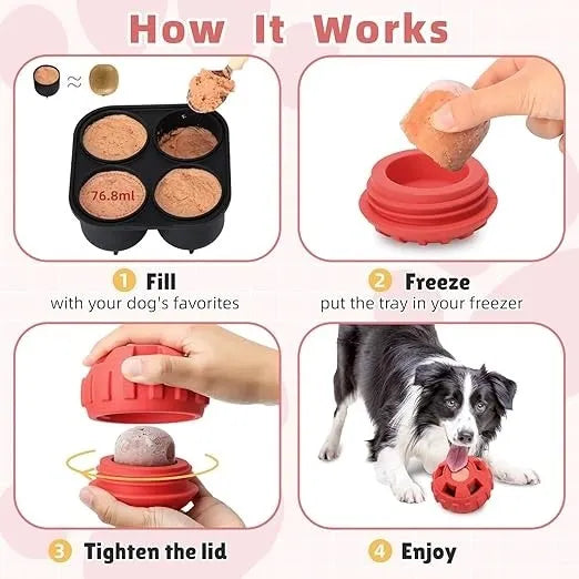 4-in-1 Dog Treat Puzzle Ball Toy – Frozen Treat Dispenser & Chew Toy for Small & Medium Dogs