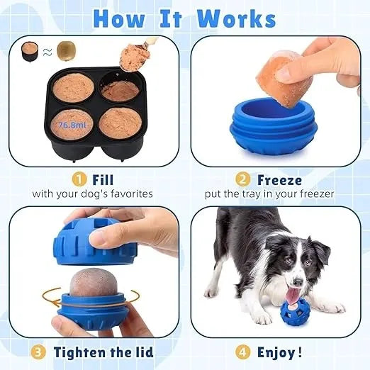 4-in-1 Dog Treat Puzzle Ball Toy – Frozen Treat Dispenser & Chew Toy for Small & Medium Dogs