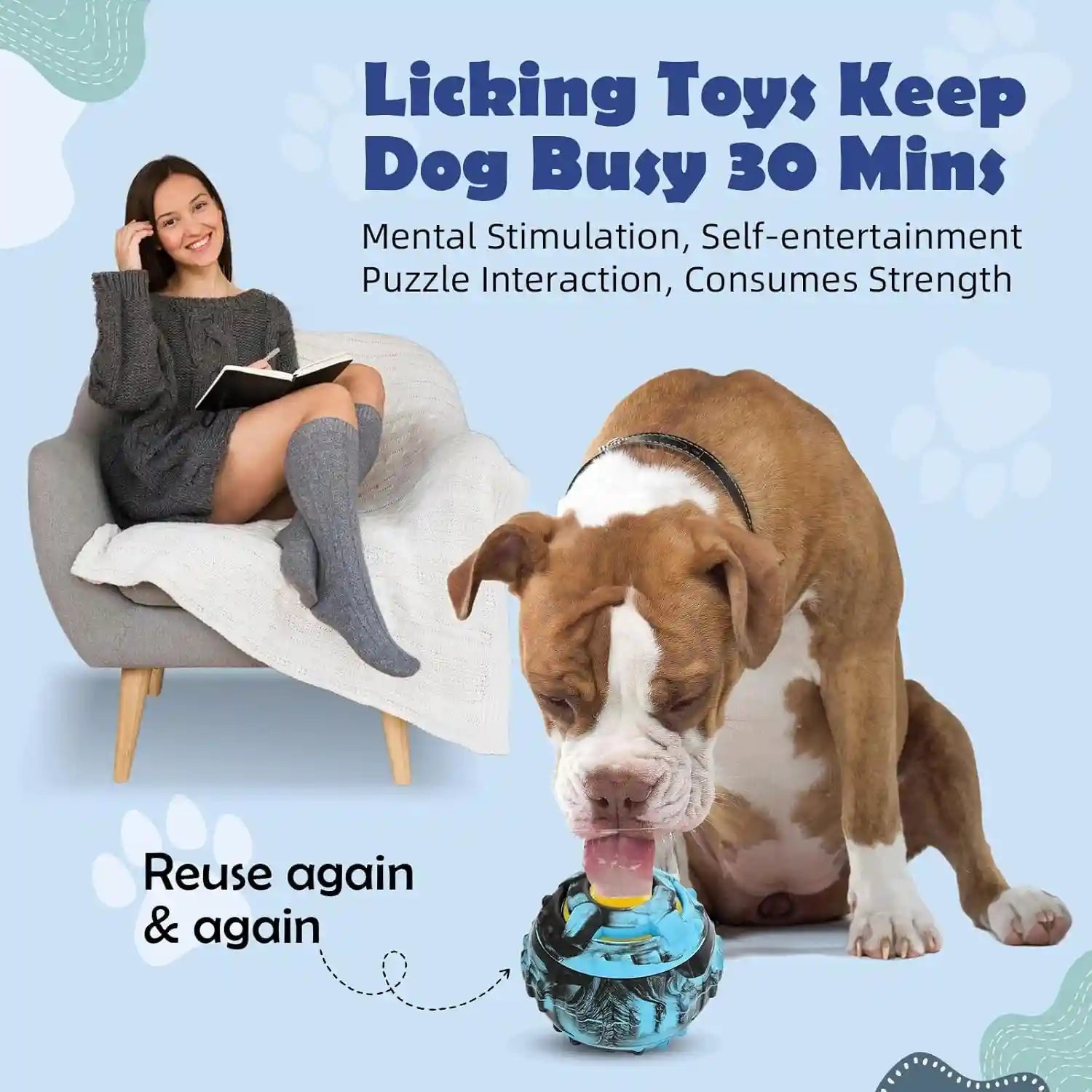 4-in-1 Dog Treat Puzzle Ball Toy – Frozen Treat Dispenser & Chew Toy for Small & Medium Dogs