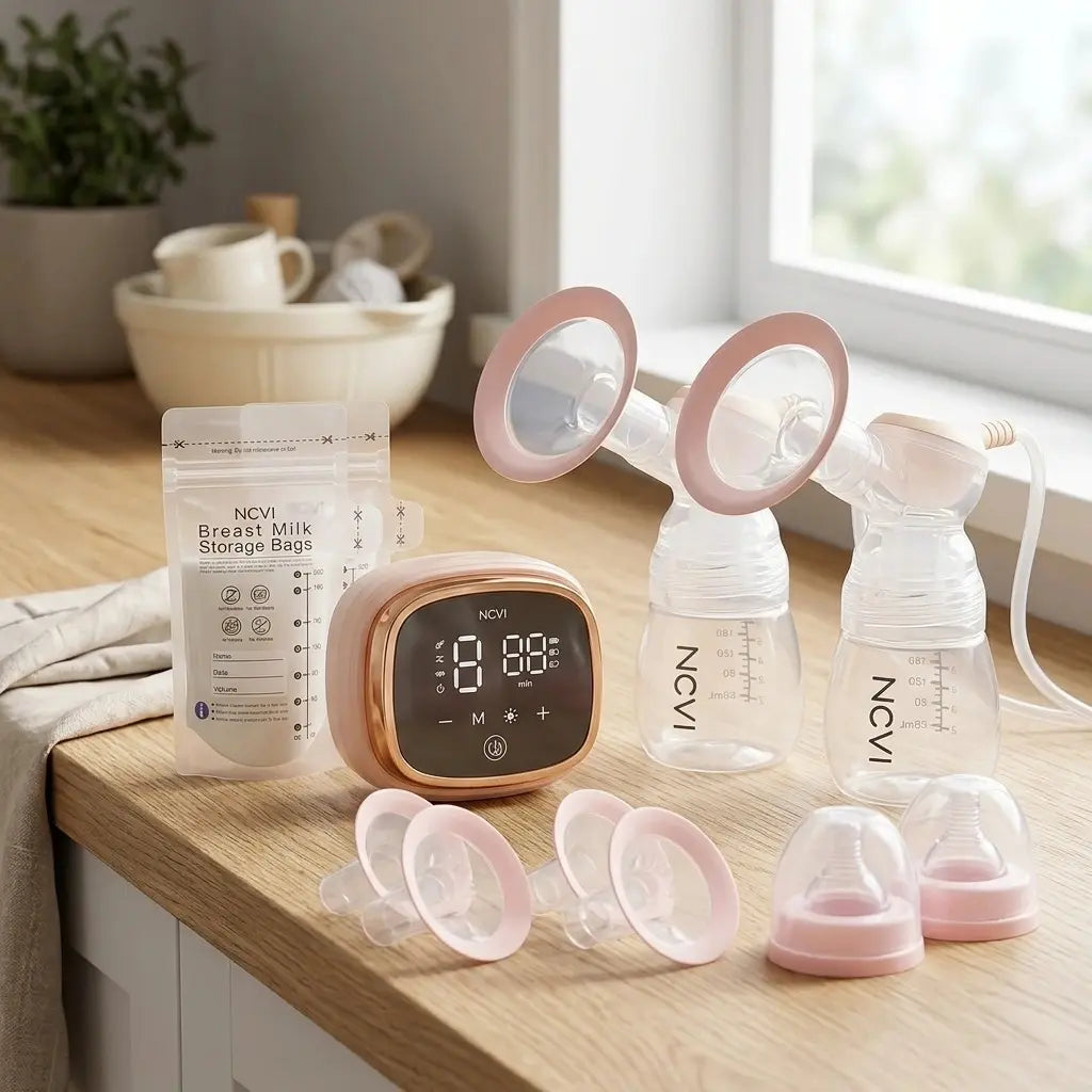 A high-quality manual breast pump showing the ergonomic handle and breast shield component for comfortable milk expression.
