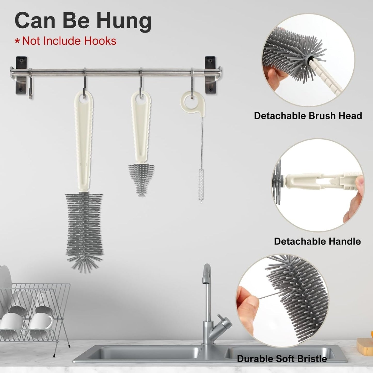 6 in 1 Baby Bottle Cleaner Set with Drying Rack (White)