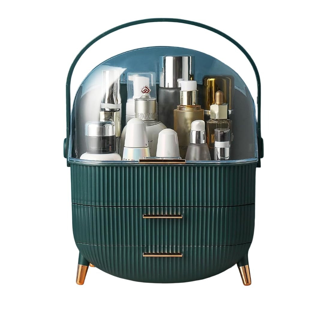 ALOXE Cute Makeup Cosmetics Organizer Box With Drawer Storage|Plastic Storage Organizer Box For Women(Green)