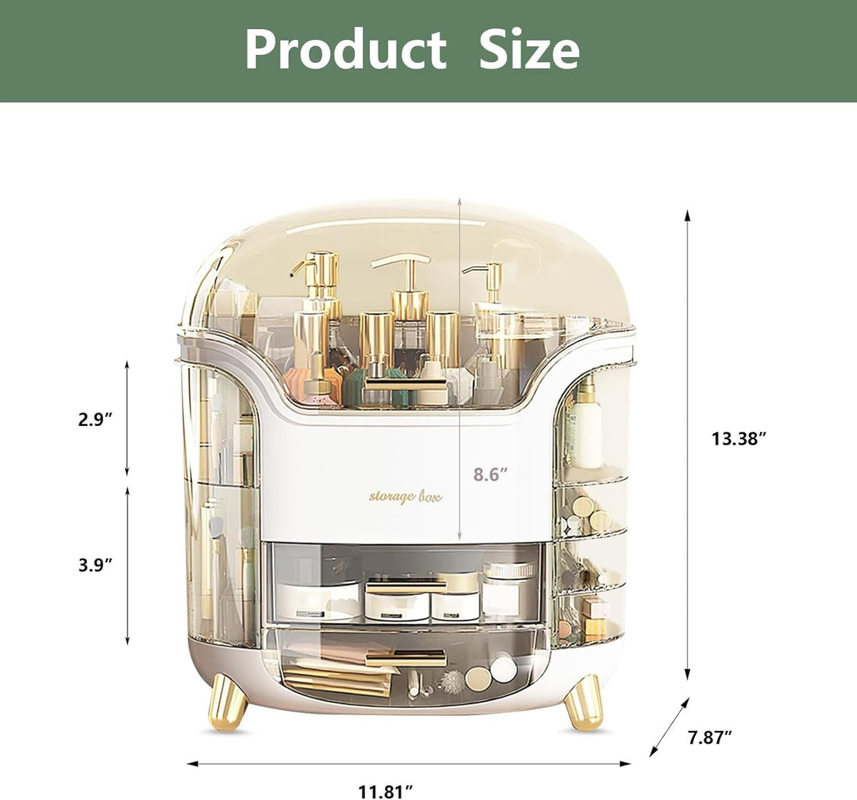 Boniry Makeup Organizer Box | Countertop Cosmetic Organizer for Woman | Transparent Clear Makeup Organizer Box | Organize for Cosmetic Products (White)