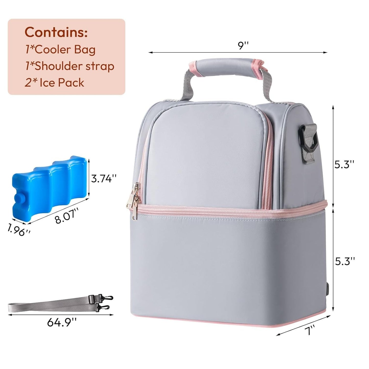 Breastmilk Cooler Bag with Ice Pack-Double Layer Fits 6 Bottles grey5