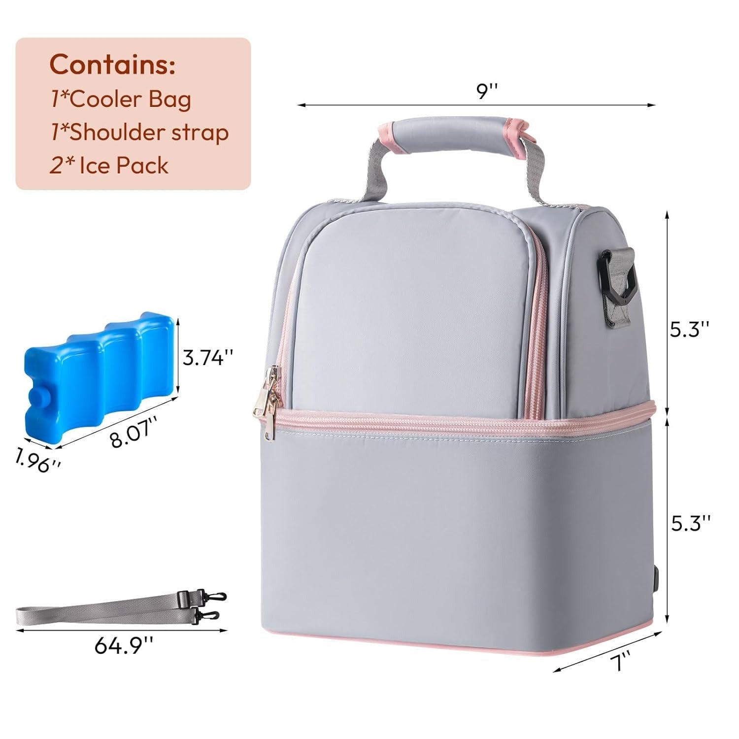 Breastmilk Cooler Bag with Ice Pack-Double Layer Fits 6 Bottles grey5