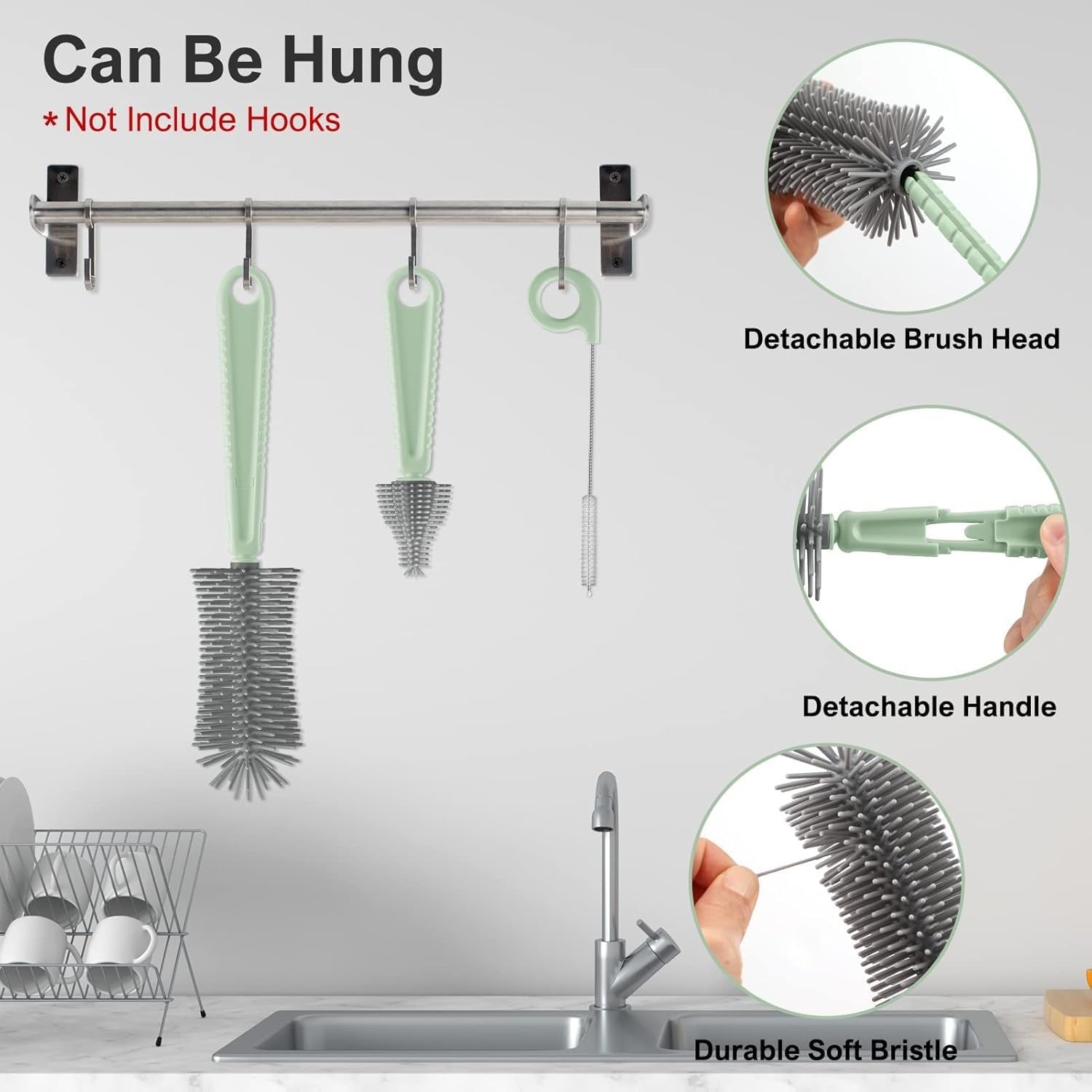 Baby Bottle Cleaner Set with Drying Rack (Green)