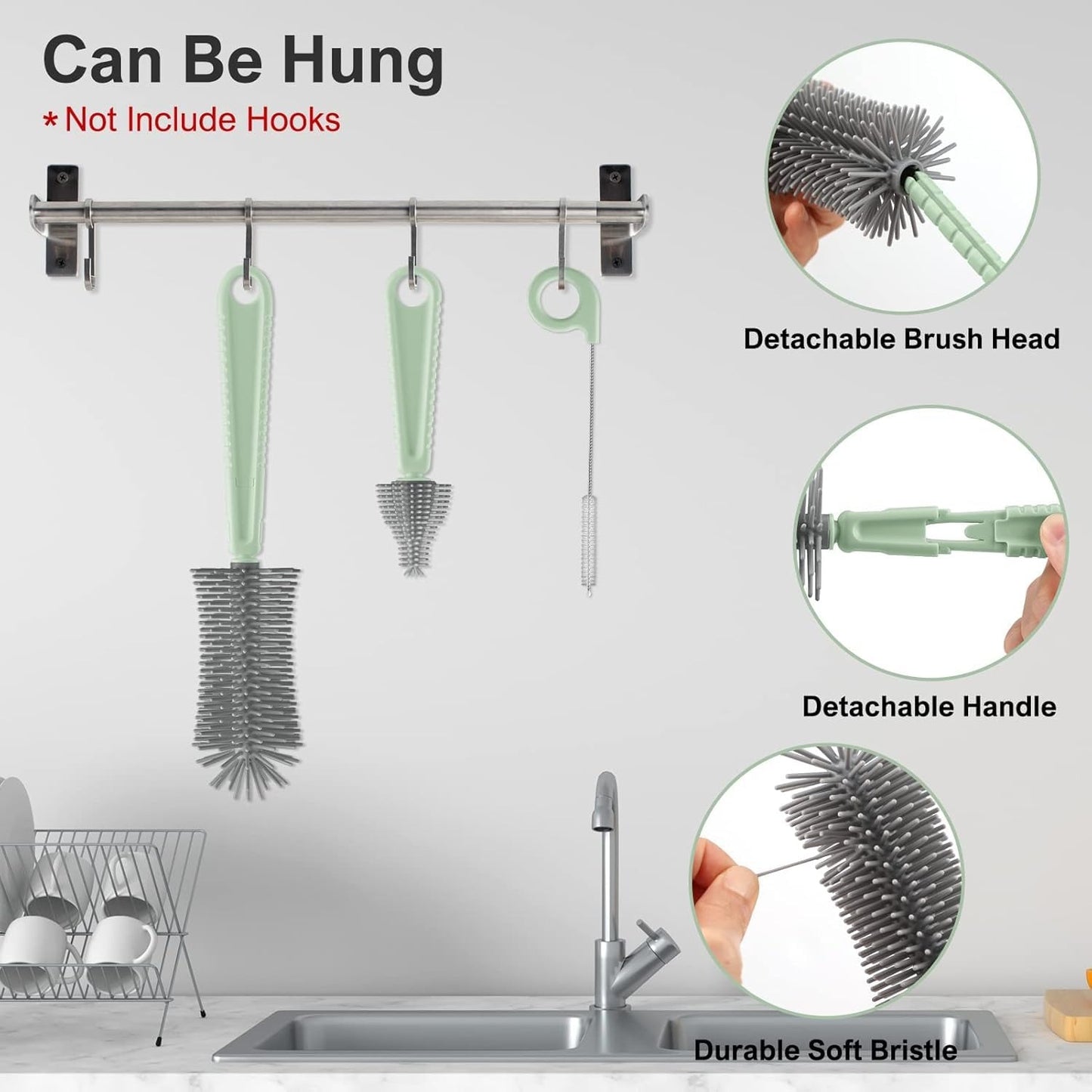 Baby Bottle Cleaner Set with Drying Rack (Green)