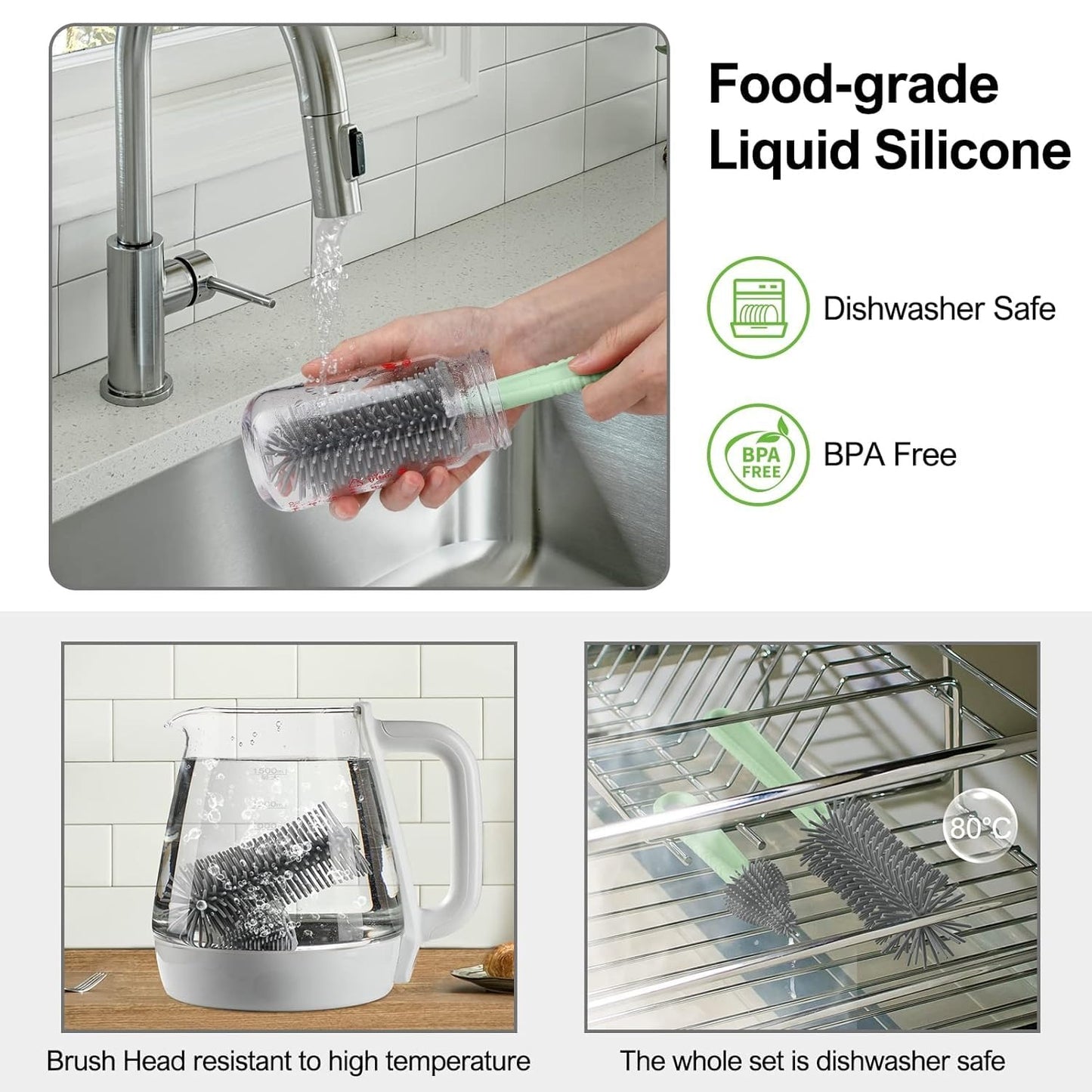 Baby Bottle Cleaner Set with Drying Rack (Green)2