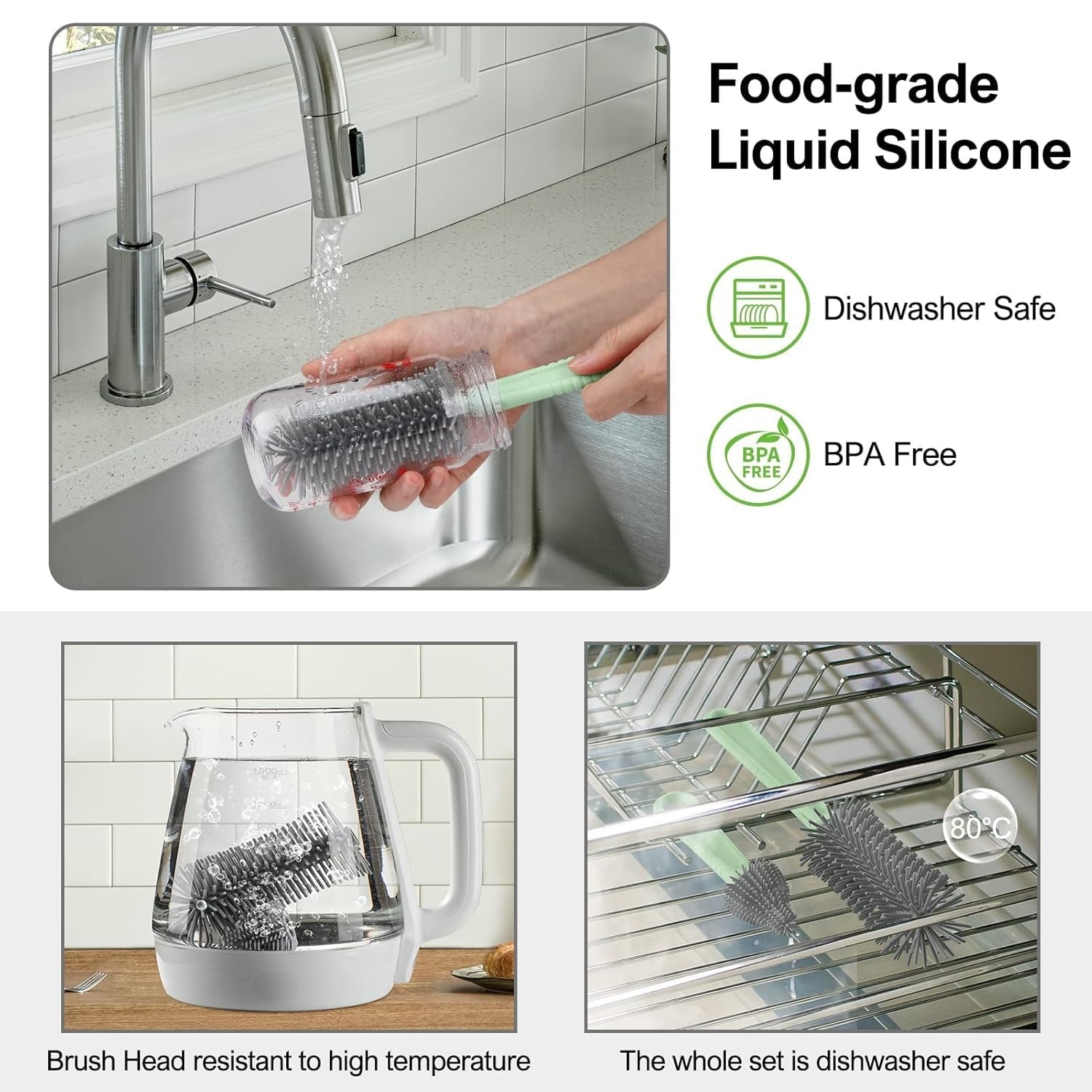 Baby Bottle Cleaner Set with Drying Rack (Green)2