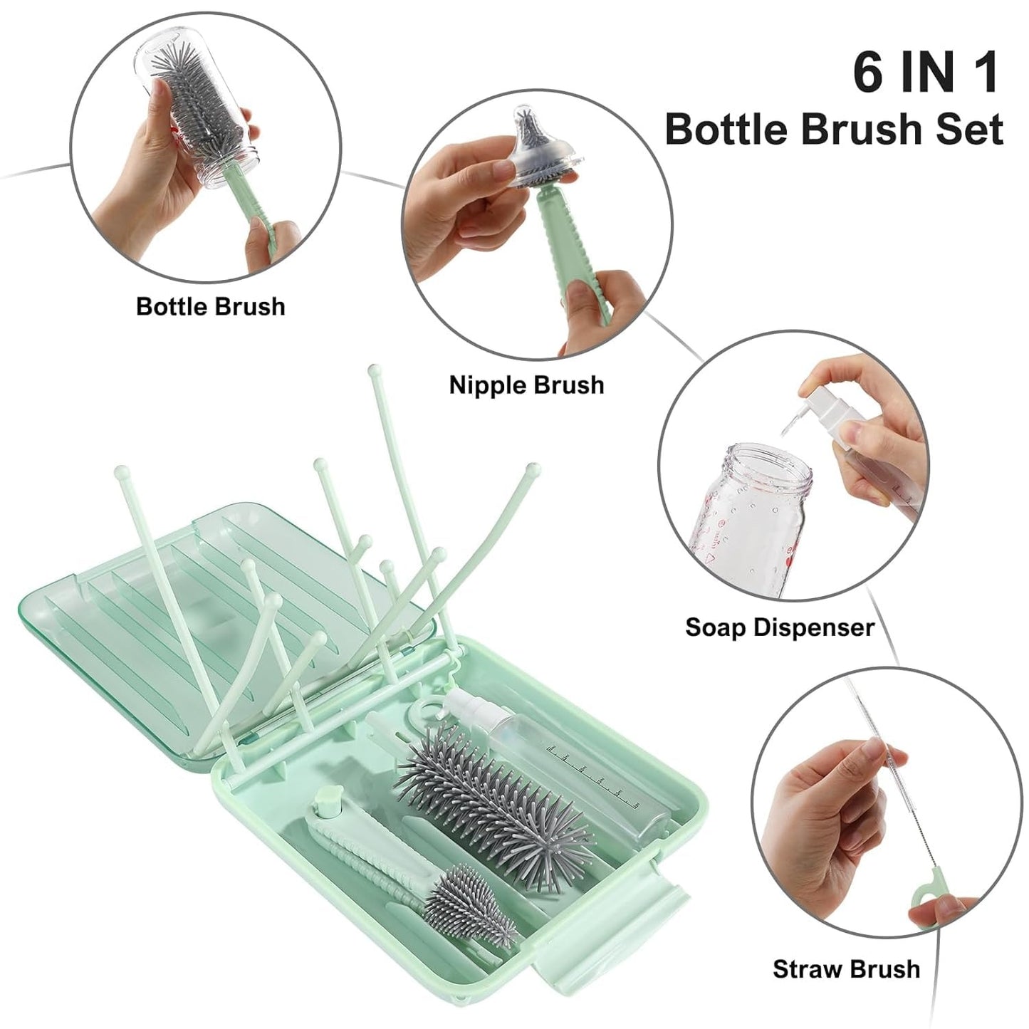 Baby Bottle Cleaner Set with Drying Rack (Green)3