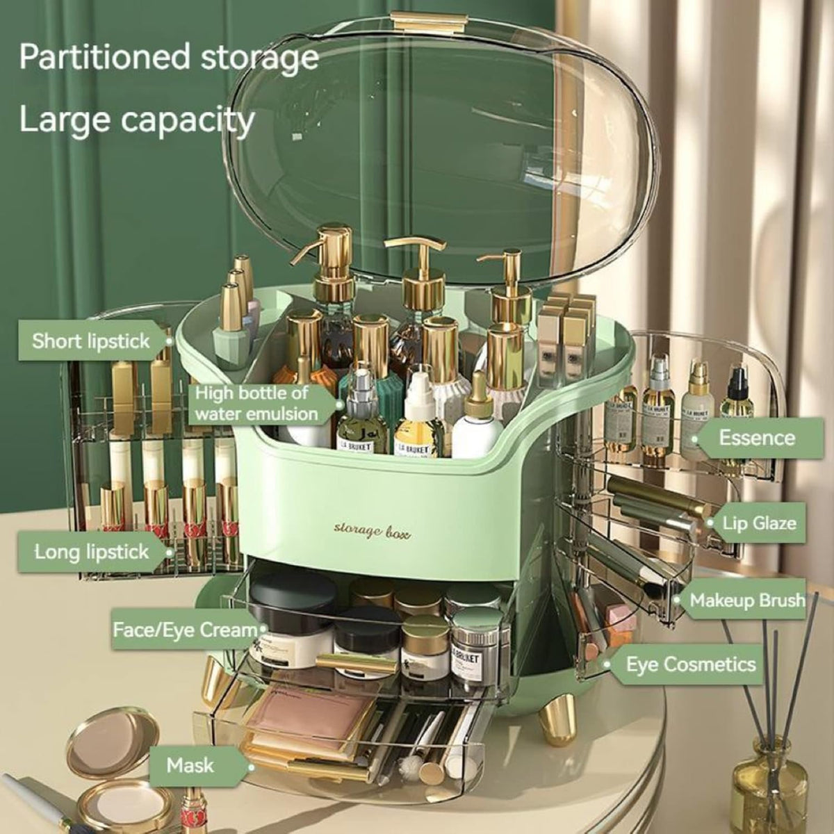 Boniry Makeup Organizer Box | Countertop Cosmetic Organizer for Woman | Transparent Clear Makeup Organizer Box | Organize for Cosmetic Products (White)