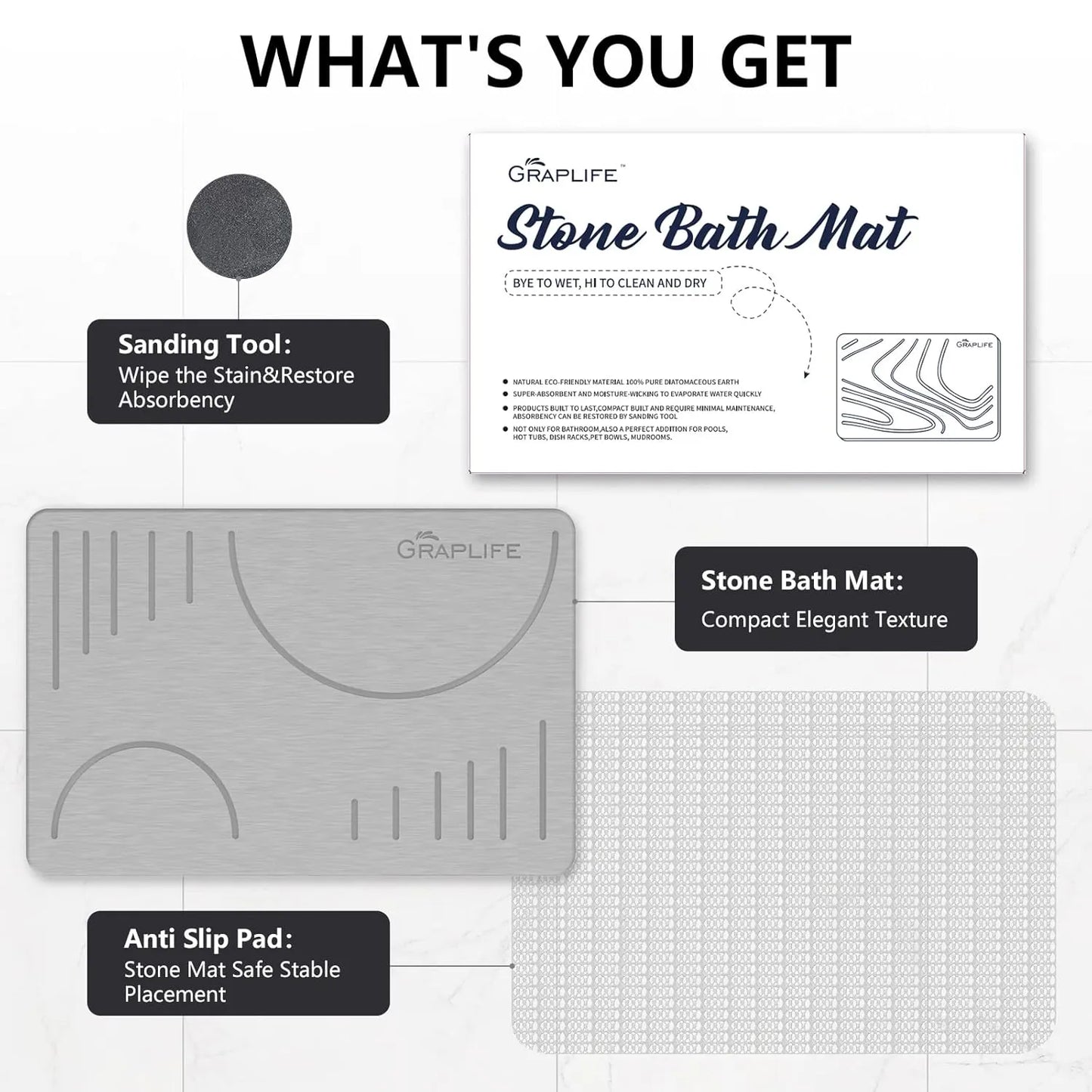 Graplife Stone Bath Mat Diatomaceous Earth Shower Mat84