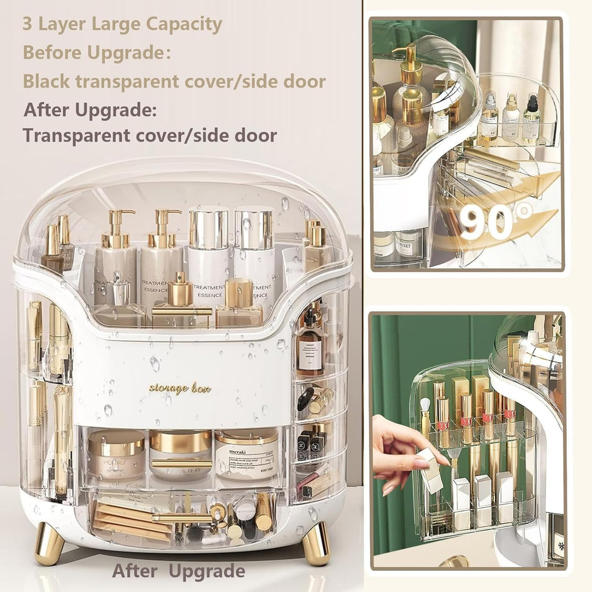 Boniry Makeup Organizer Box | Countertop Cosmetic Organizer for Woman | Transparent Clear Makeup Organizer Box | Organize for Cosmetic Products (White)