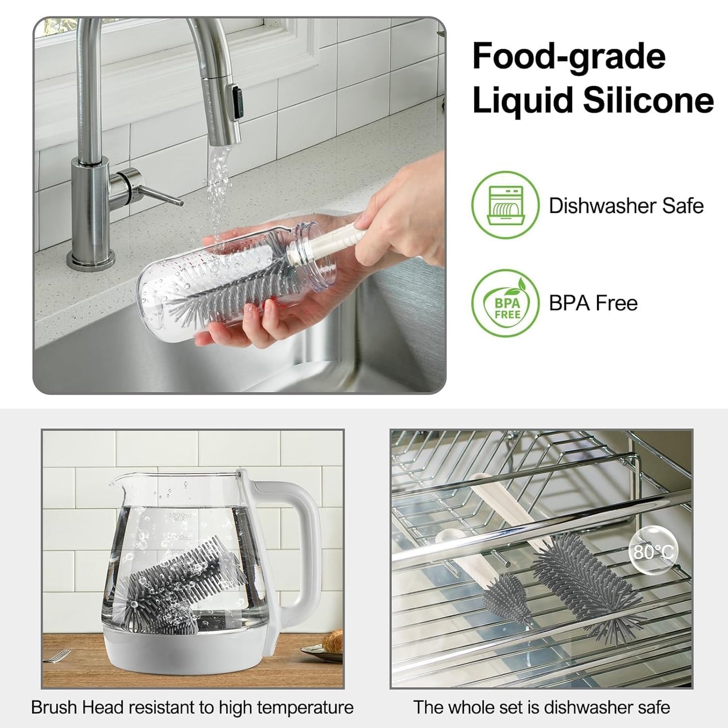 6 in 1 Baby Bottle Cleaner Set with Drying Rack (White)