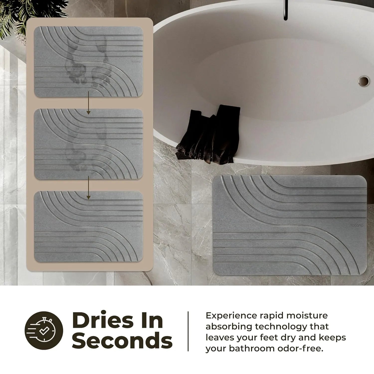 TOSORO Stone Bath Mat Diatomaceous Earth Non-Slip Stone Shower Mat6