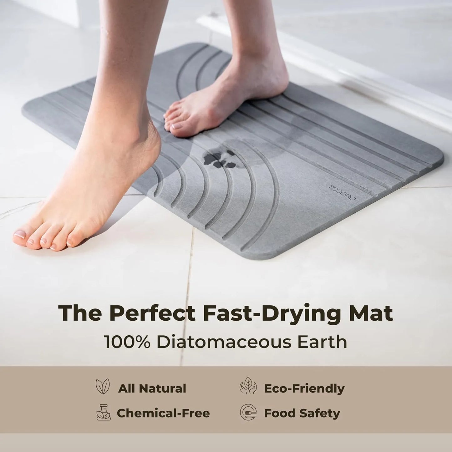 TOSORO Stone Bath Mat Diatomaceous Earth Non-Slip Stone Shower Mat6