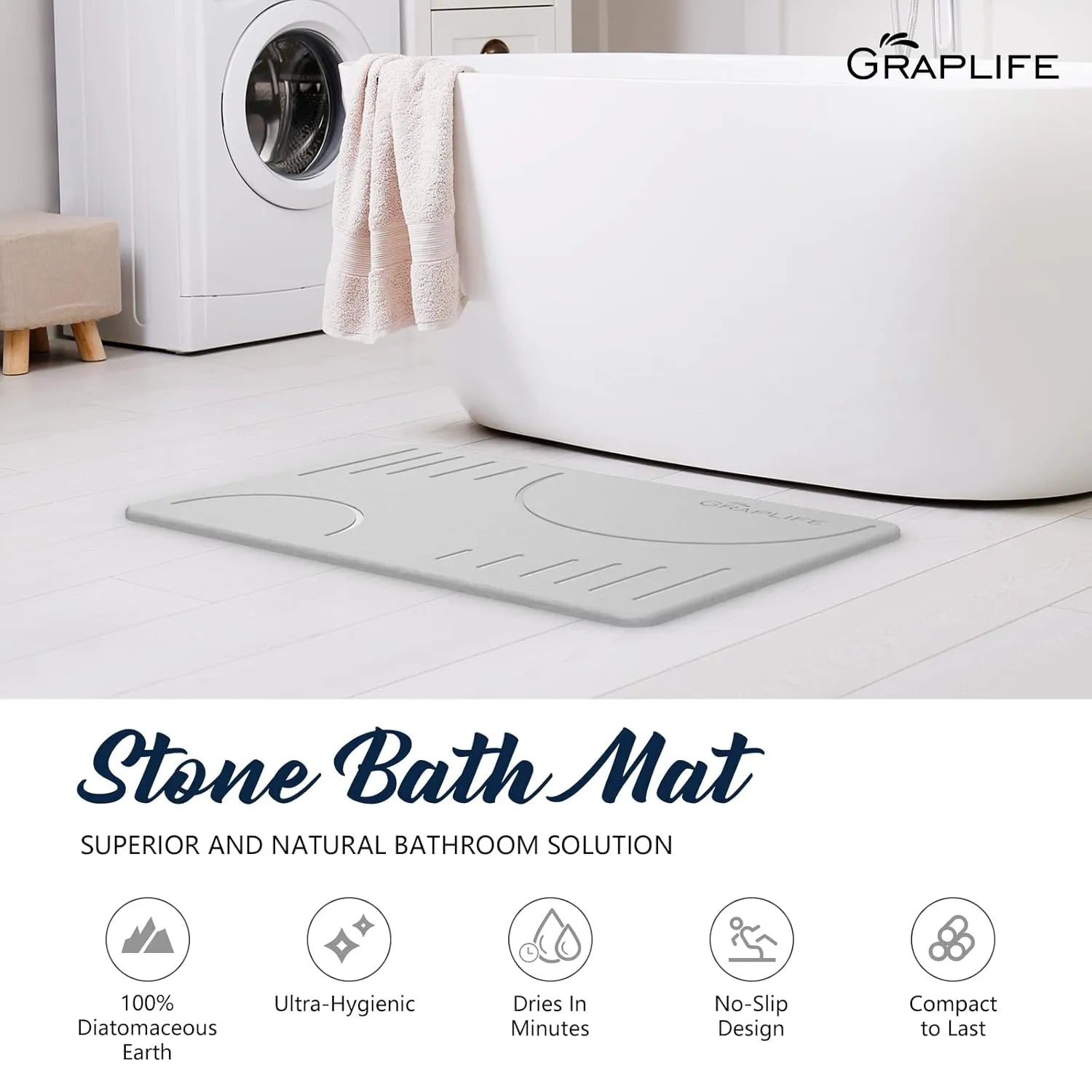 Graplife Stone Bath Mat Diatomaceous Earth Shower Mat2
