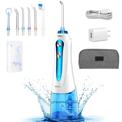 H2ofloss Cordless Water Dental Flosser, Rechargeable IPX7Waterproof Portable Oral Irrigator for Home Travelï¼Å’5 Modes and 6 Jet Tips for Family, Braces & Bridges Care[2021 Newest]