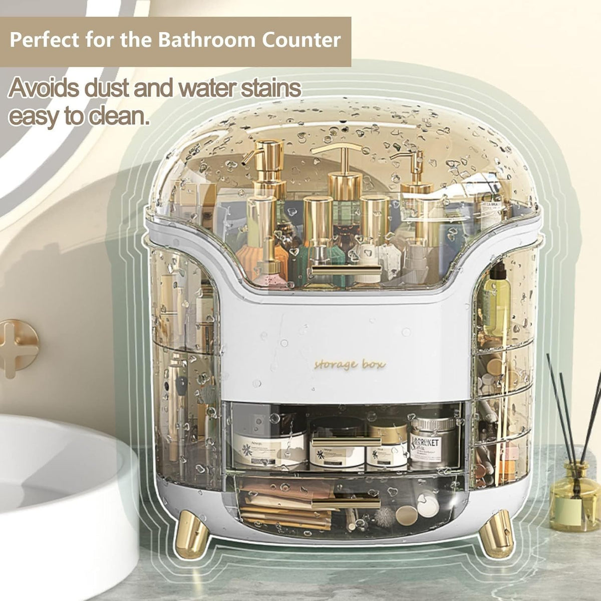 Boniry Makeup Organizer Box | Countertop Cosmetic Organizer for Woman | Transparent Clear Makeup Organizer Box | Organize for Cosmetic Products (White)