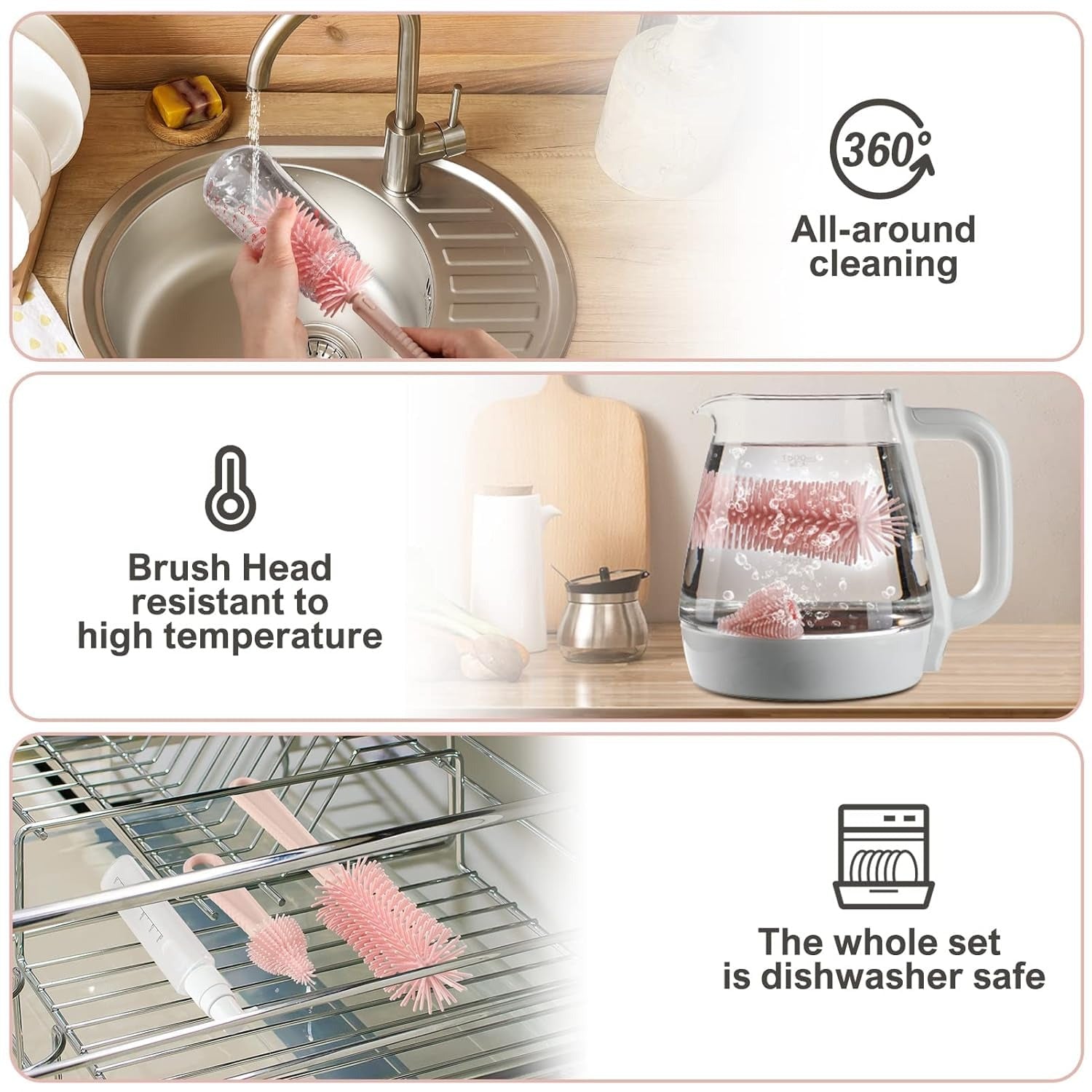 Baby Bottle Cleaner Set with Drying Rack (Pink)6