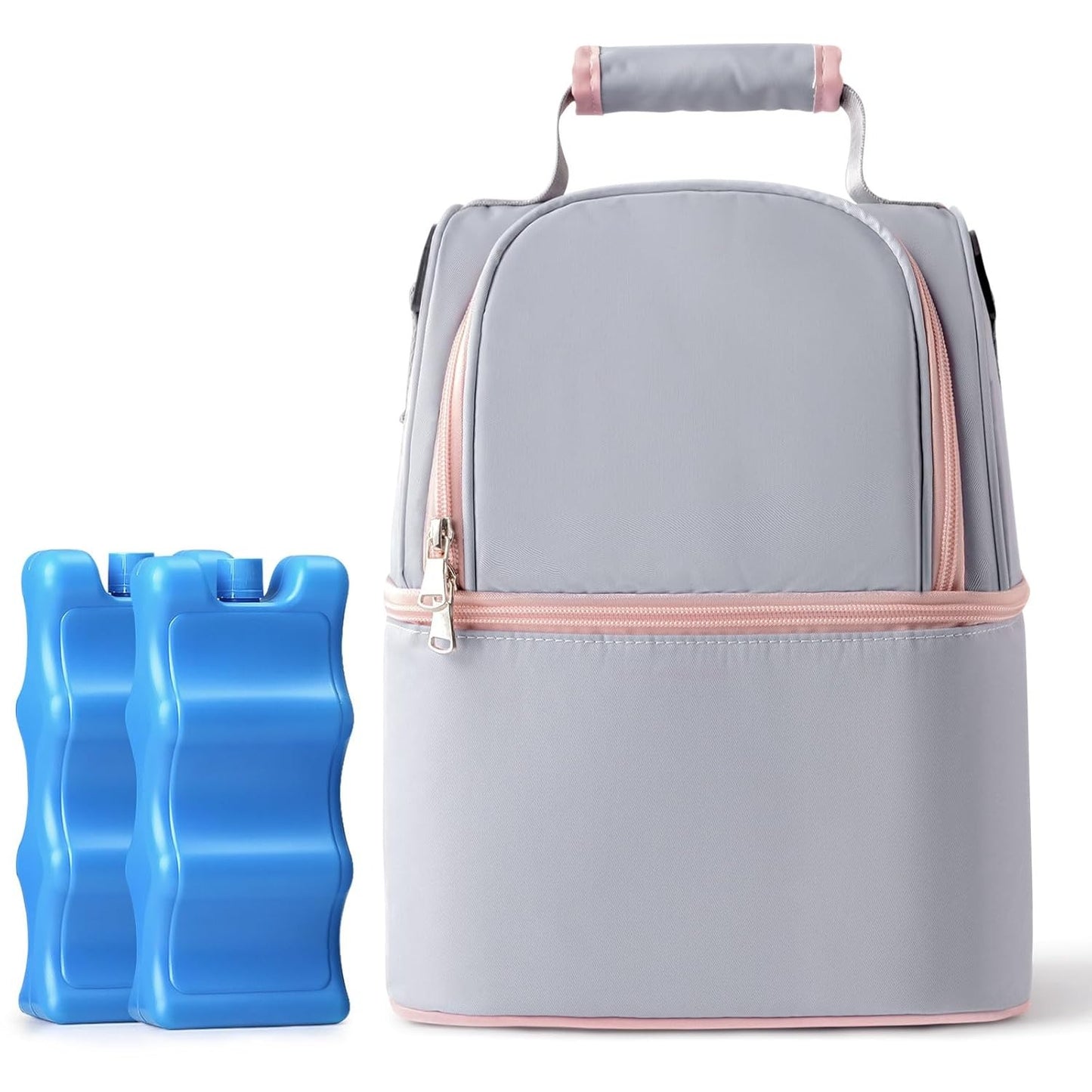 Breastmilk Cooler Bag with Ice Pack-Double Layer Fits 6 Bottles grey7