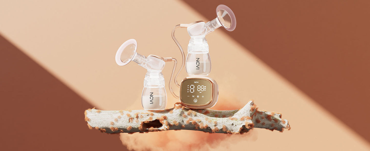 NCVI Double Electric Breast Pump 8102, Upgraded 4400mAh Battery with Night Light, Portable Breast Pump for Breastfeeding, 4 Modes & 9 Levels, LED Display, With 8 Flanges, Breastmilk Bags, Nursing Pads (Orange-4400mah)