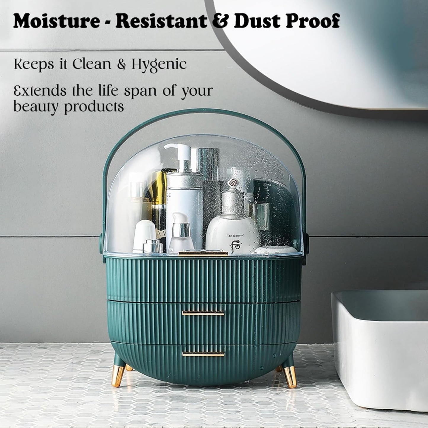 ALOXE Cute Makeup Cosmetics Organizer Box With Drawer Storage|Plastic Storage Organizer Box For Women(Green)