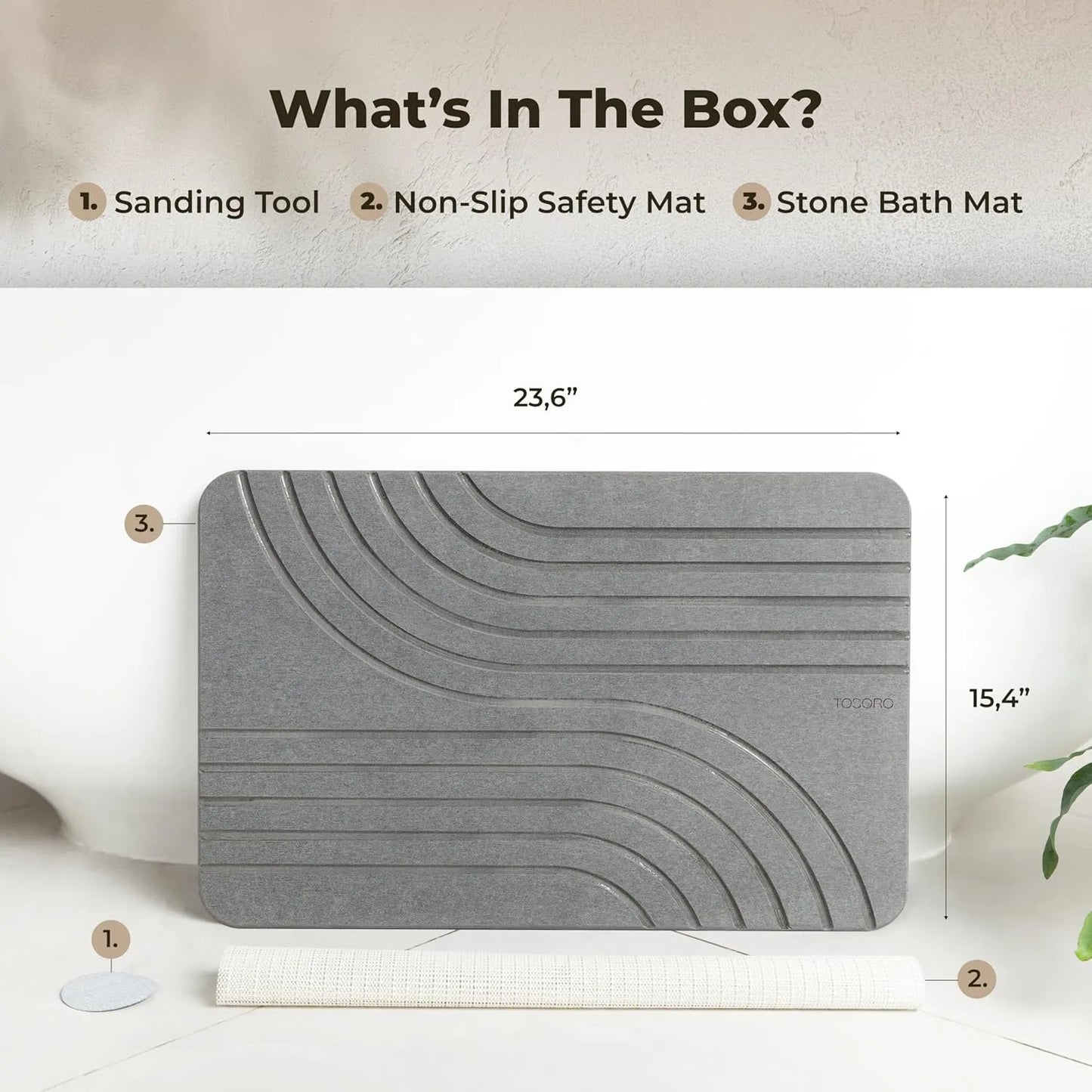 TOSORO Stone Bath Mat Diatomaceous Earth Non-Slip Stone Shower Mat3