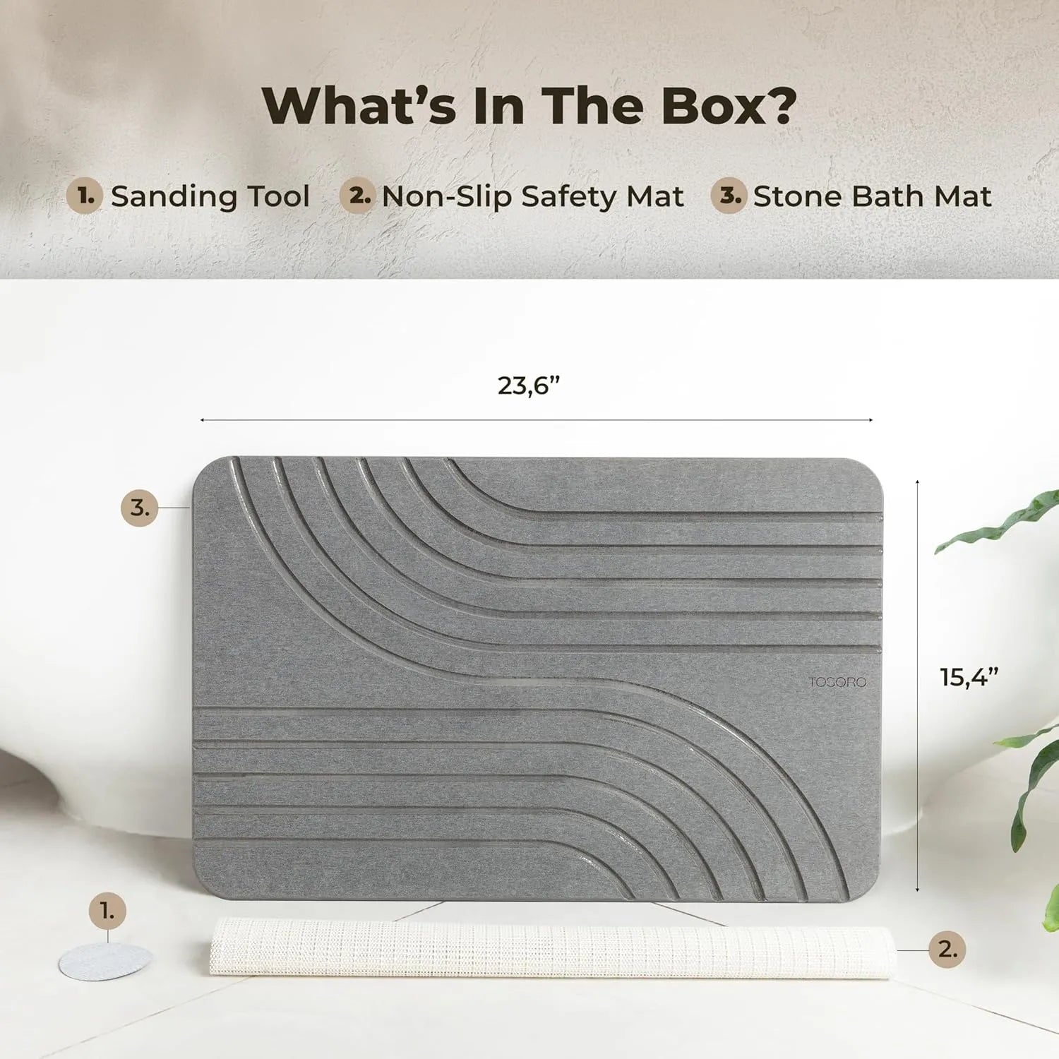 TOSORO Stone Bath Mat Diatomaceous Earth Non-Slip Stone Shower Mat3