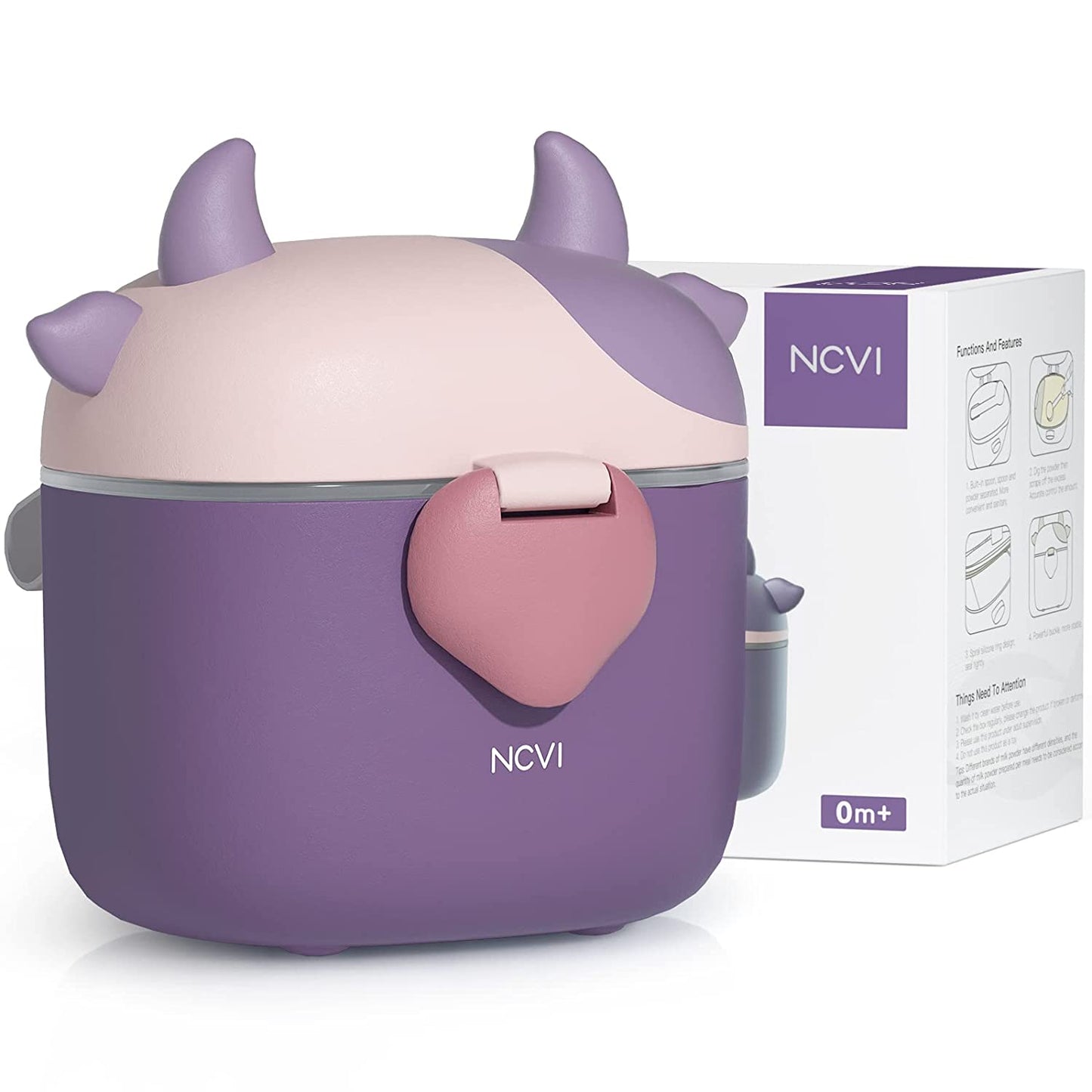 NCVI Baby Formula Dispenser On The Go, Formula Container to Go, Formula Holder for Travel, Outdoor Picnic with Baby Infant, Portable Container for Milk Powder, Snacks, Candy, Fruits (Dark Purple, Cow)