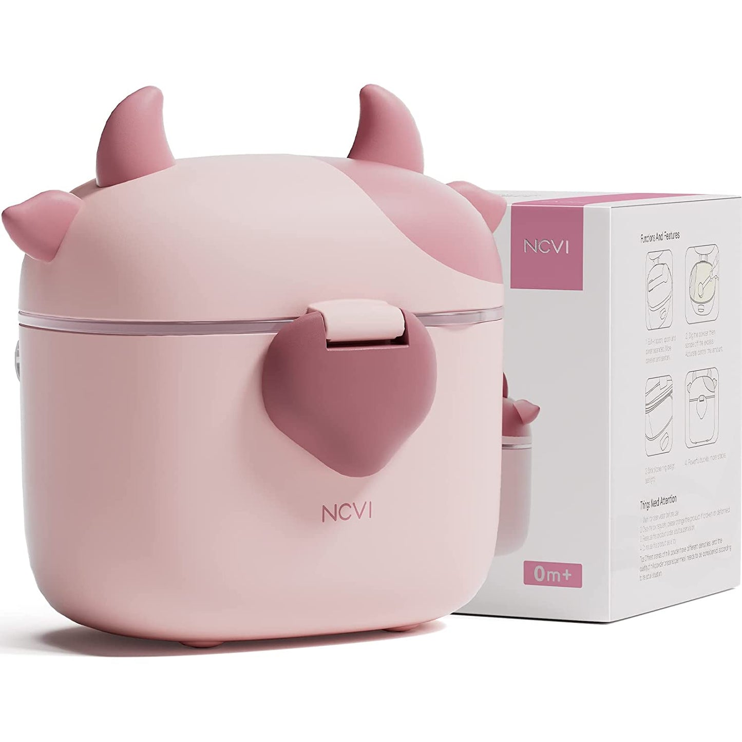 NCVI Baby Formula Dispenser On The Go, Formula Container to Go, Formula Holder for Travel, Outdoor Picnic with Baby Infant, Portable Container for Milk Powder, Snacks, Candy, Fruits (Pink, Cow)