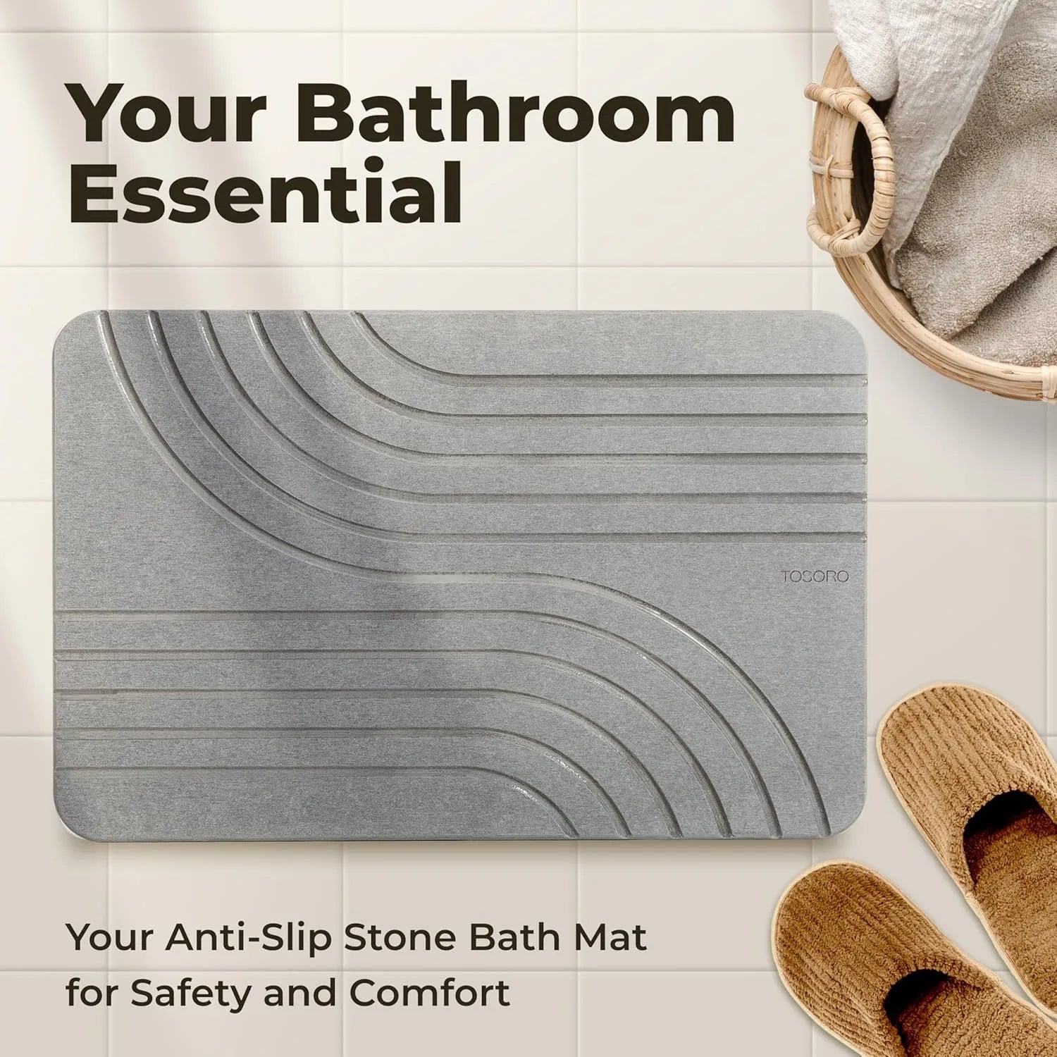 TOSORO Stone Bath Mat Diatomaceous Earth Non-Slip Stone Shower Mat2