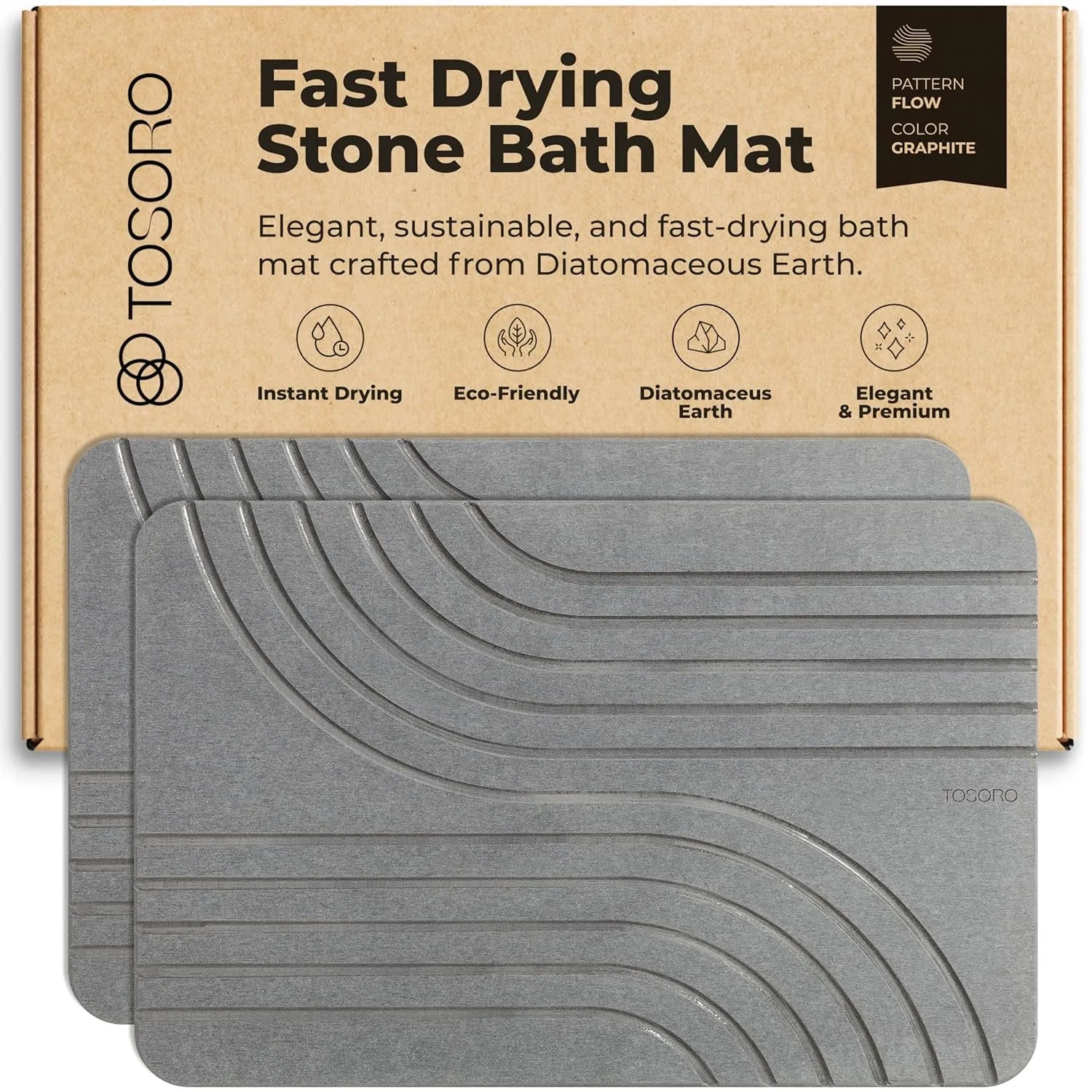 TOSORO Stone Bath Mat Diatomaceous Earth Non-Slip Stone Shower Mat