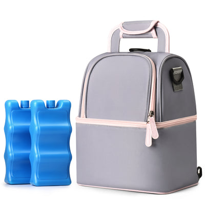 NCVI Breastmilk Cooler Bag with Ice Pack-Double Layer Fits 6 Bottles, Up to 9 Ounces for Nursing Mother Breast Pump Bag Backpack (Grey)