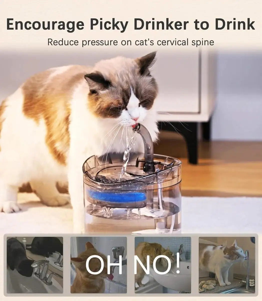 Automatic Cat Water Fountain with Water Level Window & Filter System