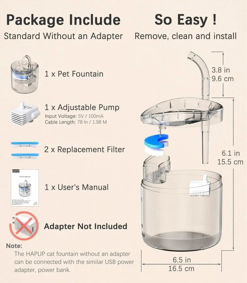 Automatic Cat Water Fountain with Water Level Window & Filter System