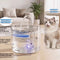 Automatic cat water fountain dispensing continuous flowing water for pet hydration.