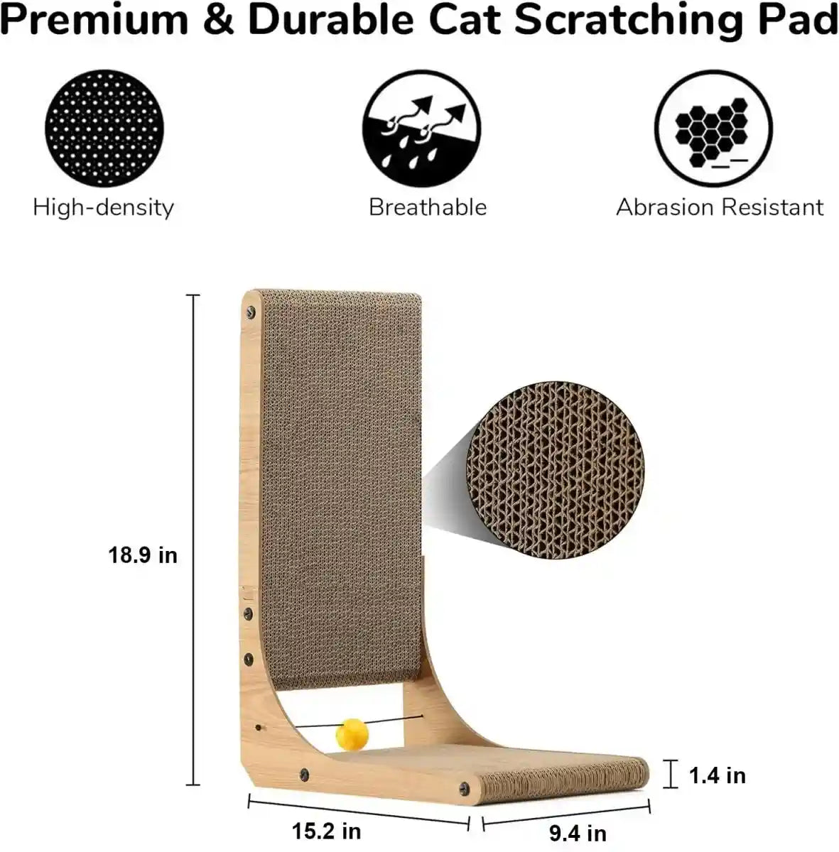 Dimensions diagram for the L-shape cat scratcher pad