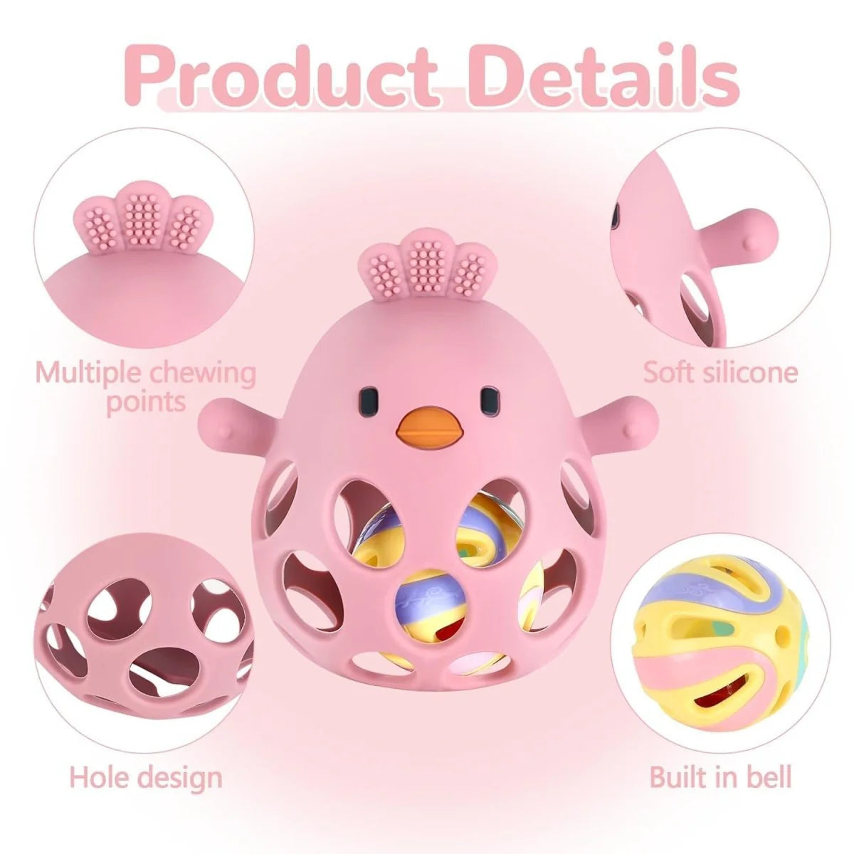 Silicone Teething Rattle Ball-3 Months+ (Set of 1)