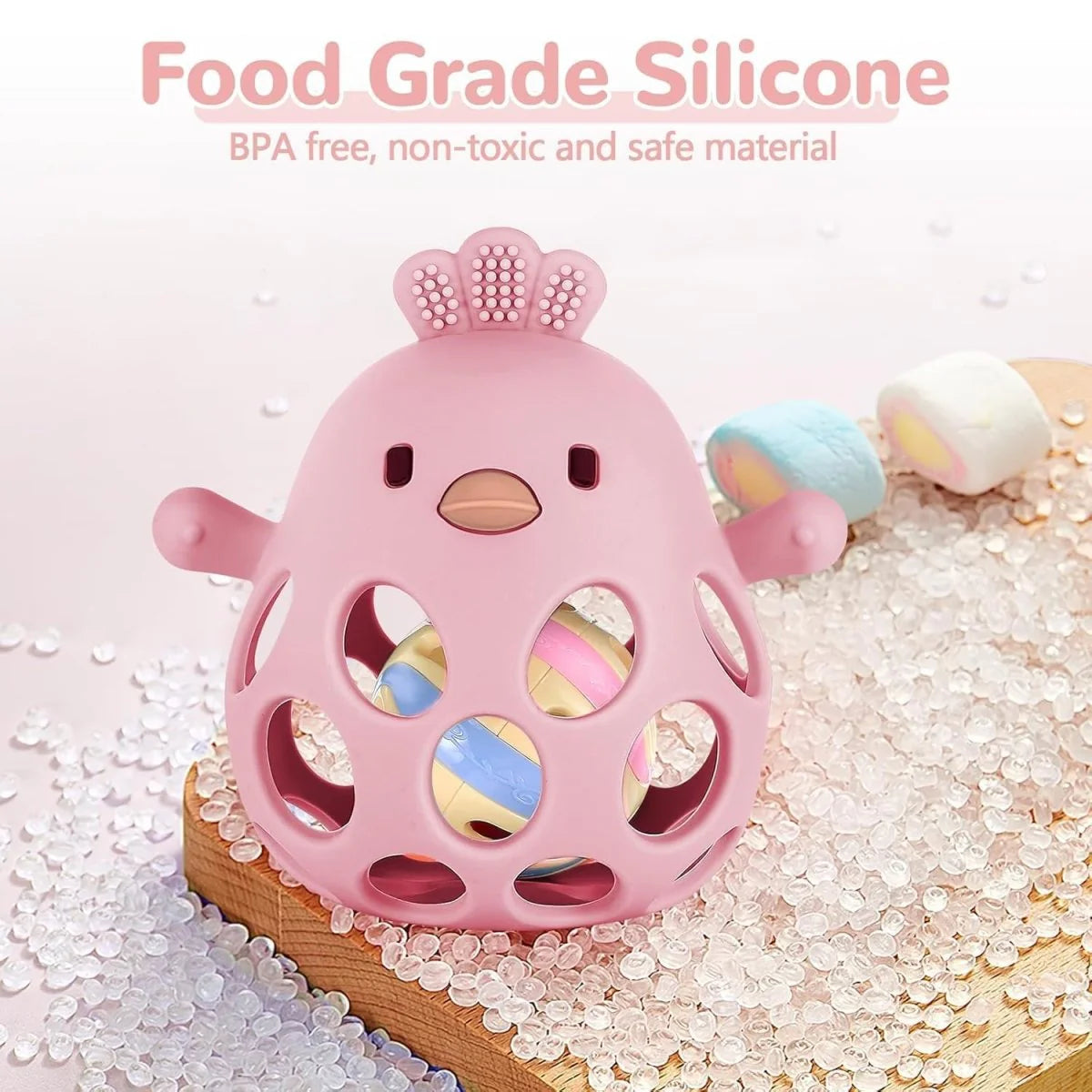 Silicone Teething Rattle Ball-3 Months+ (Set of 1)