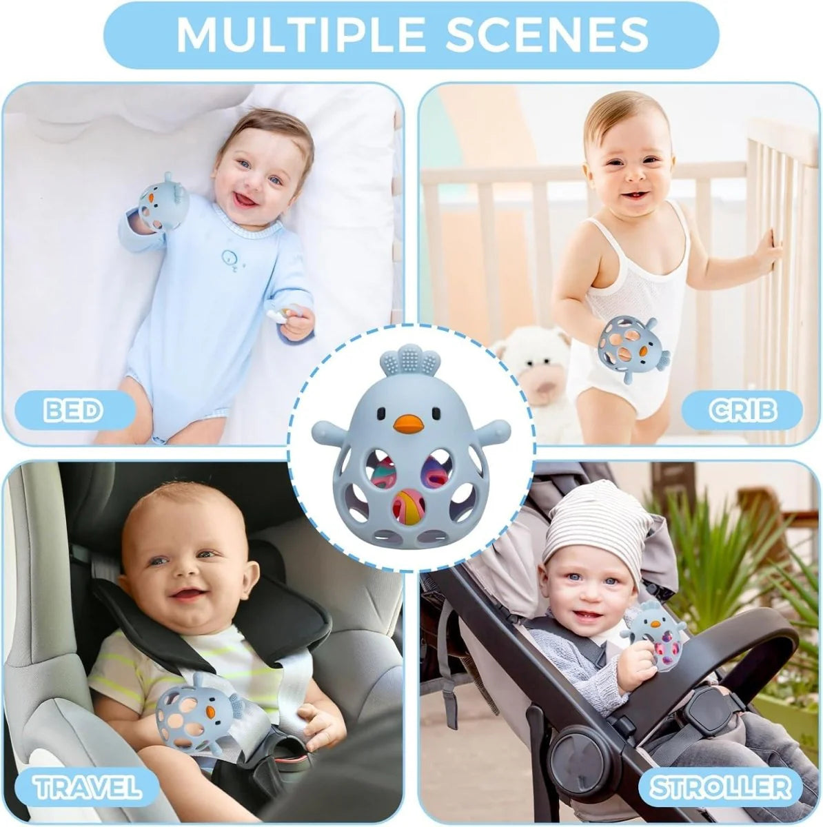 Silicone Teething Rattle Ball-3 Months+ (Set of 1)